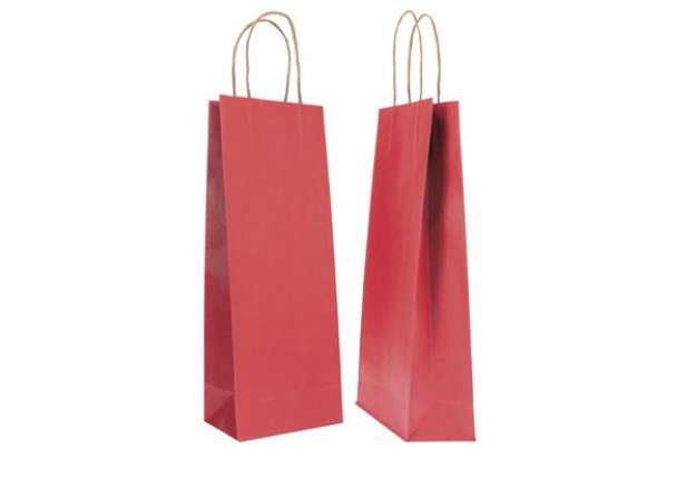 Immagine di Portabottiglie BARBERA - maniglie cordino - 14 x 9 x 38 cm - carta biokraft - bordeaux - Mainetti Ba