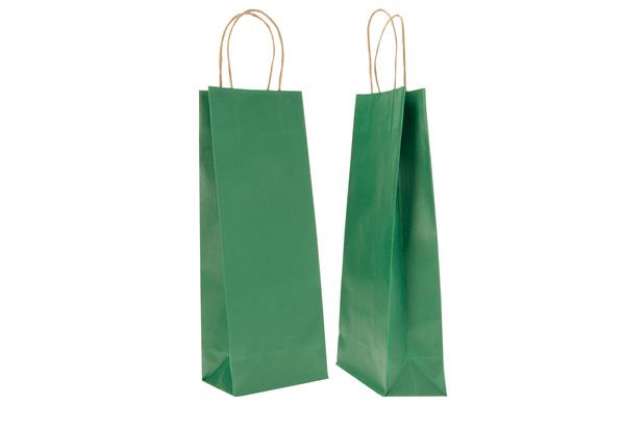Immagine di Portabottiglie BARBERA - maniglie cordino - 14 x 9 x 38 cm - carta biokraft - verde - Mainetti Bags