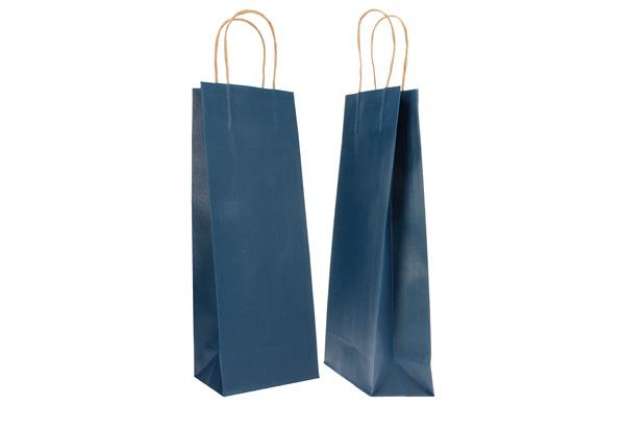 Immagine di Portabottiglie BARBERA - maniglie cordino - 14 x 9 x 38 cm - carta biokraft - blu - Mainetti Bags -