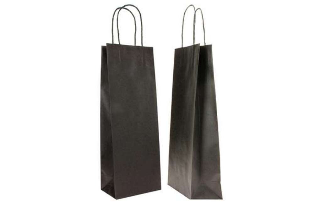 Immagine di Portabottiglie BARBERA - maniglie cordino - 14 x 9 x 38 cm - carta biokraft - nero - Mainetti Bags -