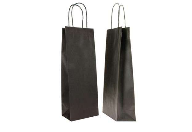 Immagine di Portabottiglie BARBERA - maniglie cordino - 14 x 9 x 38 cm - carta biokraft - nero - Mainetti Bags -
