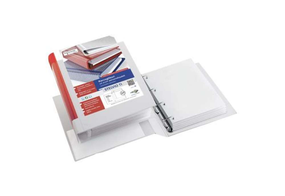 Immagine di Raccoglitore personalizzabile Stelvio TI - 22 x 30 cm - 4 anelli a Q 80 mm - dorso 10 cm - bianco -