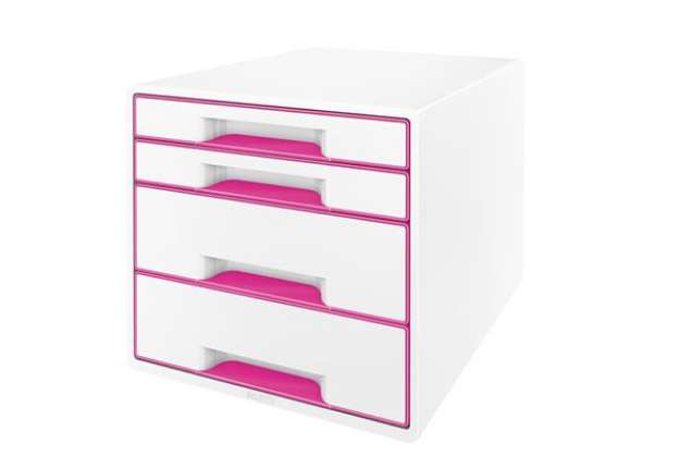 Immagine di Cassettiera Cube - 28,7 x 27 x 36,3 cm - 4 cassetti - bianco/rosa - Leitz