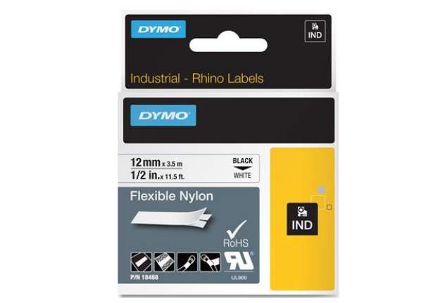 Immagine di Nastro Rhino 1734524 - 24 mm x 3,5 mt - nylon flessibile - nero/bianco - Dymo