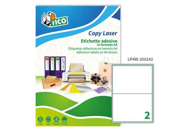 Immagine di Etichette adesive LP4W - in carta - angoli arrotondati - permanenti - 200 x 142 mm - 2 et/fg - 100 f