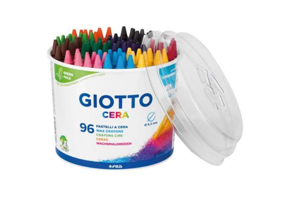 Immagine di Pastelli cera - lunghezza 90mm con Ø 8,50mm - colori assortiti - Giotto -  barattolo 96 colori