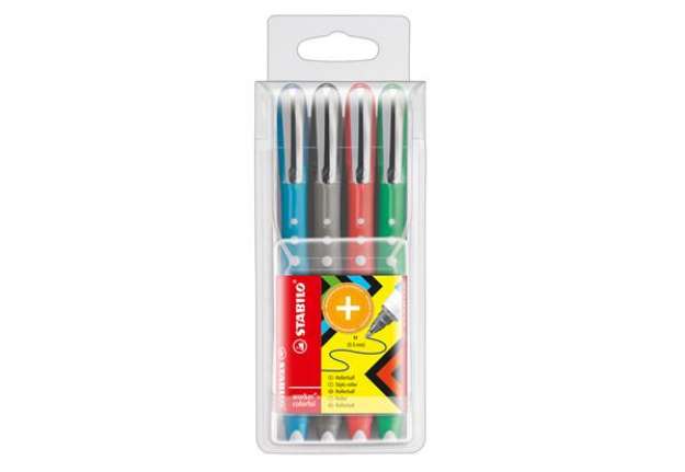 Immagine di Roller  Worker Colorful con cappuccio - tratto 0,5mm - colori assortiti  - Stabilo - astuccio 4 roll
