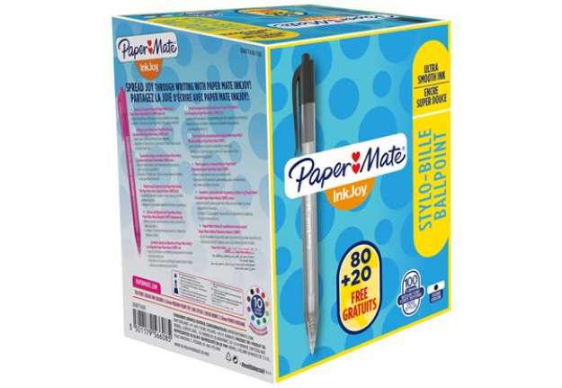 Immagine di Penna a sfera a scatto Inkjoy 100 RT - punta 1,0mm - nero  - Papermate - conf. 80+20 pezzi