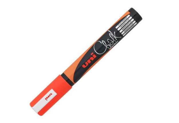 Immagine di Marcatore a gesso liquido Uni Chalk Marker - punta tonda da 1,80-2,50mm - arancio fluo - Uni Mitsubi