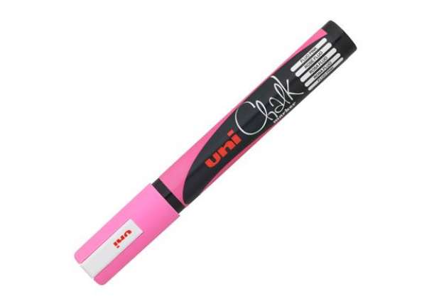Immagine di Marcatore a gesso liquido Uni Chalk Marker - punta tonda da 1,80-2,50mm - rosa fluo - Uni Mitsubishi