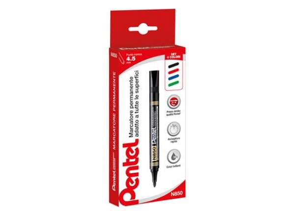 Immagine di Marcatore permanente N850 - punta tonda - astuccio 4 colori assortiti - linea Amiko - Pentel