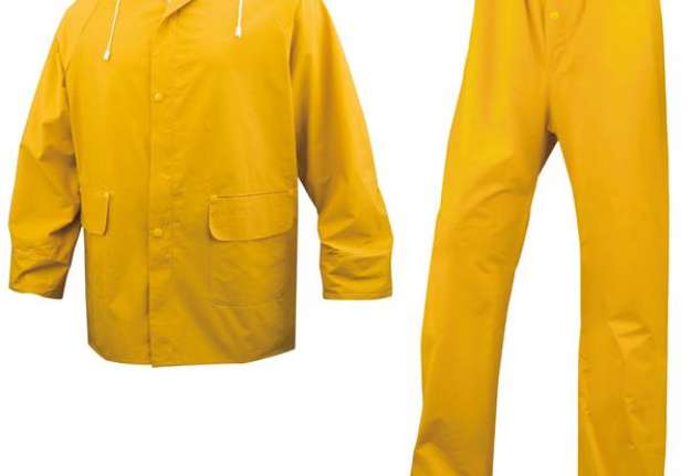 Immagine di Completo impermeabile EN304 - giacca + pantalone - poliestere/PVC - taglia XL - giallo - Deltaplus