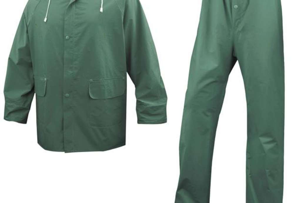 Immagine di Completo impermeabile EN304 - giacca + pantalone - poliestere/PVC -  taglia L - verde - Deltaplus