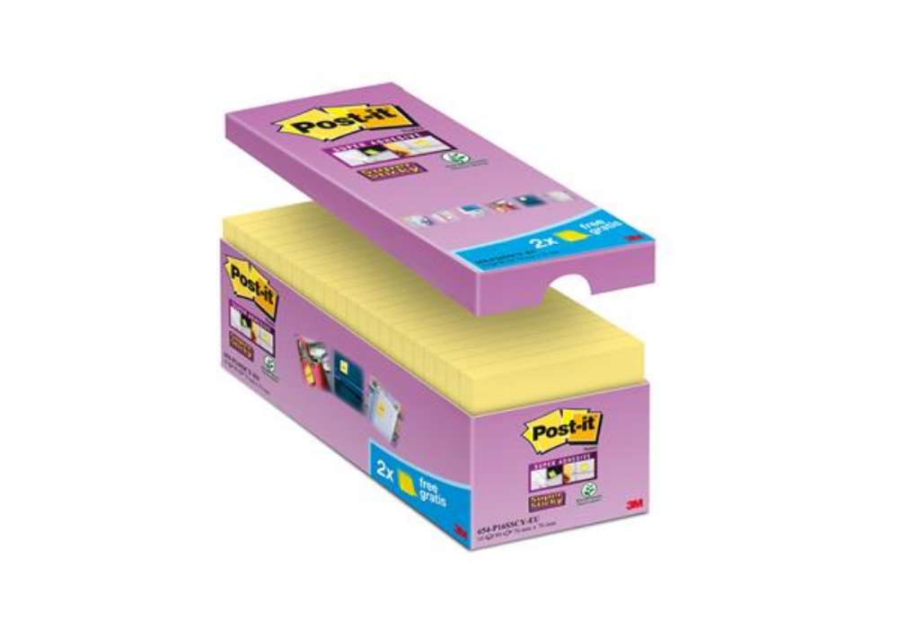 Immagine di Blocco foglietti Post-it Super Sticky - 654-SSCY-VP16-EU - 76 x 76 mm - giallo Canary - 90 fogli - P