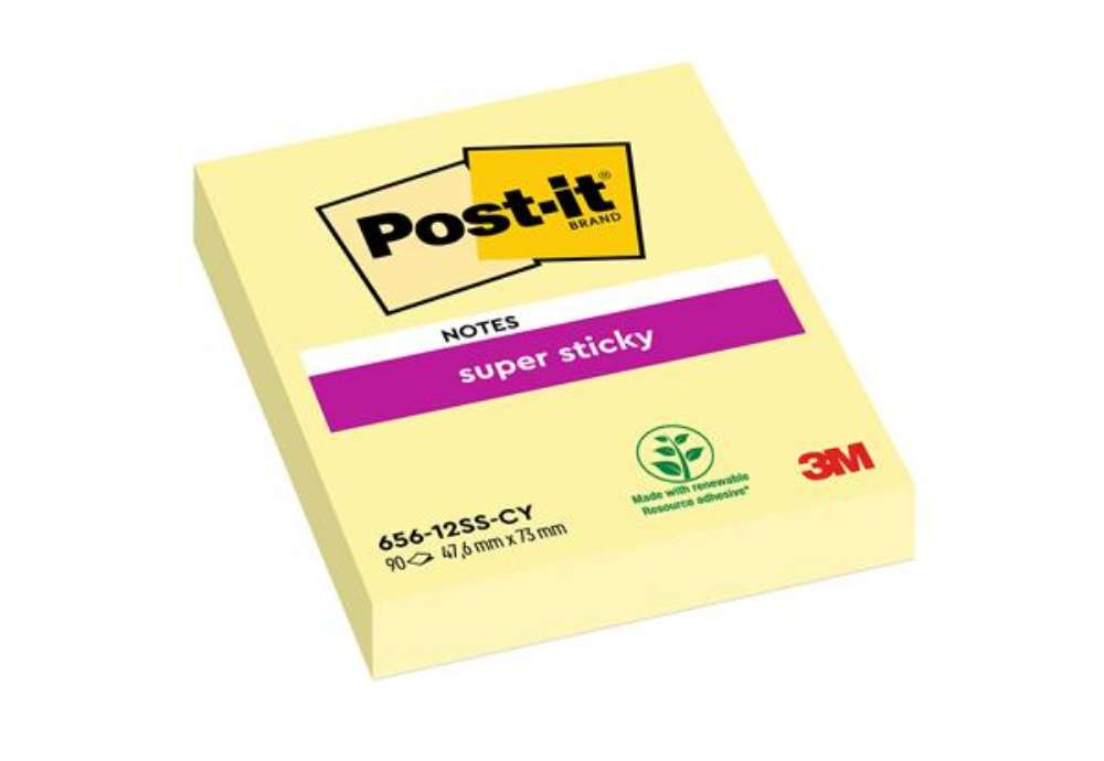 Immagine di Blocco foglietti Super Sticky - 656-12SS-CY-EU - 47,6 x 76 mm - giallo Canary - 90 fogli - Post-it