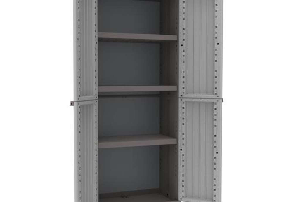 Immagine di Armadio JWood 268 - 2 ante - 68 x 37,5 x 170 cm - PPL - effetto legno - grigio tortora - Terry