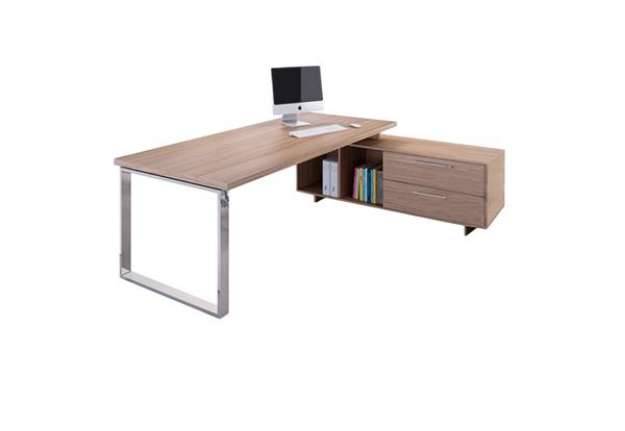Immagine di Scrivania Manager Prestige Metal - con mobile servizio reversibile - 180 x 90 x 74 cm - ciliegio ara