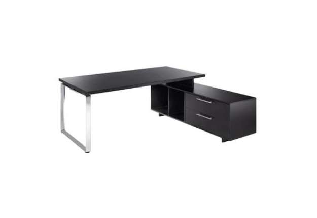 Immagine di Scrivania Manager Prestige Metal - con mobile servizio reversibile - 210 x 90 x 74 cm - nero venato