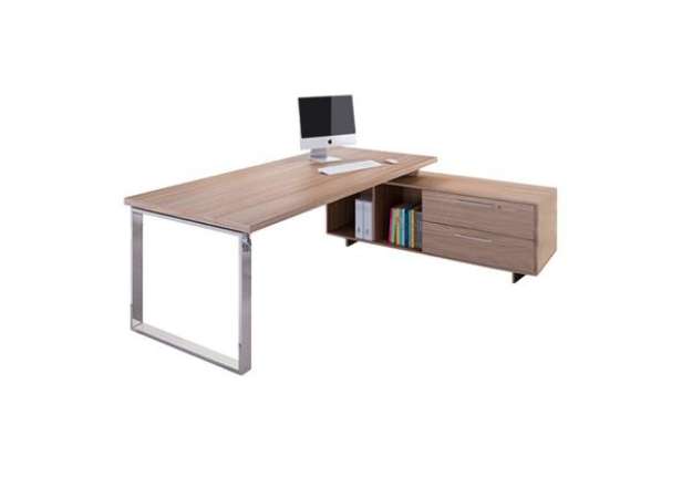 Immagine di Scrivania Manager Prestige Metal - con mobile servizio reversibile - 210 x 90 x 74 cm - ciliegio ara