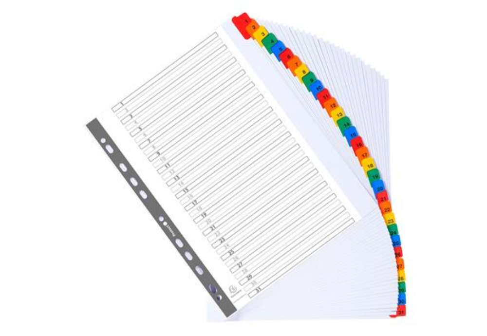 Immagine di Separatore numerico 1/31 - cartoncino bianco 160 gr - tasti colorati - A4 maxi - Exacompta