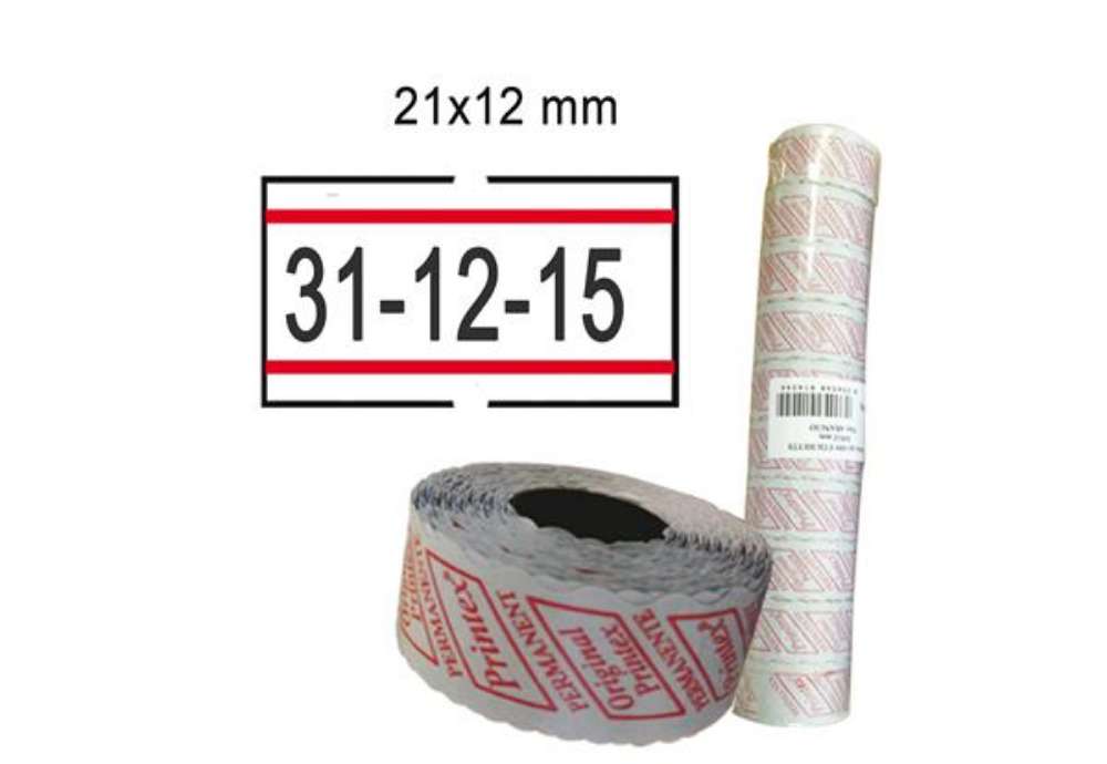 Immagine di Rotolo da 1000 etichette per Printex Smart - 21x12 mm - adesivo permanente - bianco con righe rosse