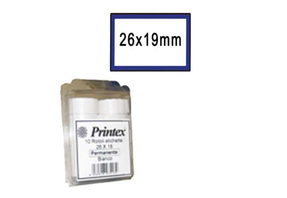 Immagine di Rotolo da 600 etichette per Printex Z 17 - 26x19 mm - adesivo removibile - bianco - cornice blu - Pr