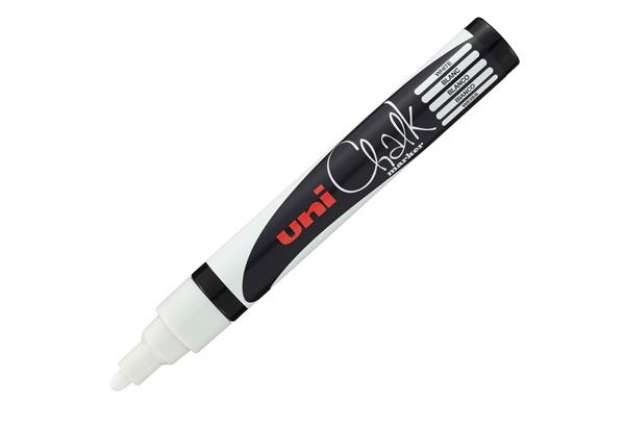 Immagine di Marcatore a gesso liquido Uni Chalk Marker - punta tonda da 1,80 - 2,50 mm - bianco - Uni Mitsubishi