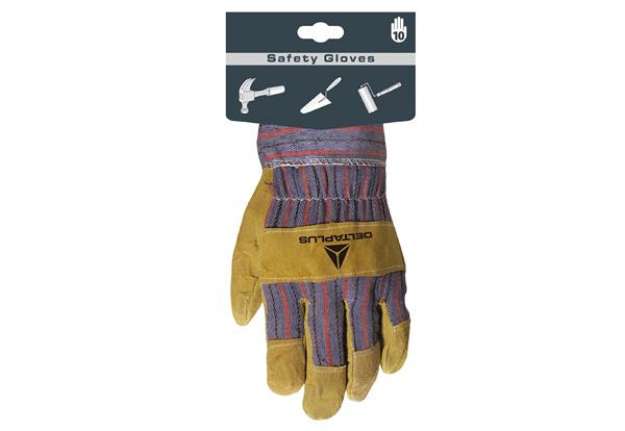 Immagine di Guanti Docker DC103 - pelle crosta di bovino - taglia 10 - beige/blu - Deltaplus