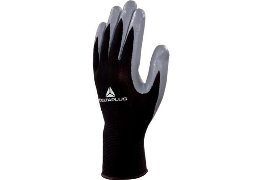 Immagine di Guanti di precisione VE712GR - poliestere - palmo in nitrile - taglia 10 - grigio/nero - Deltaplus