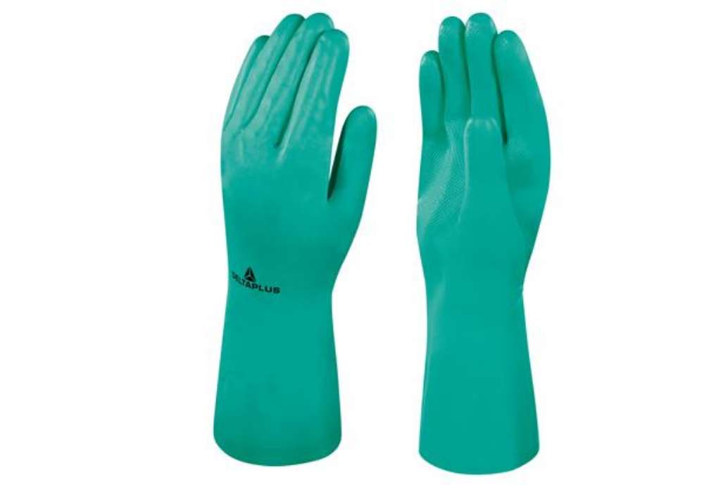 Immagine di Guanti da lavoro industriale Nitrex VE801 - nitrile floccato cotone - taglia 08 - verde - Deltaplus