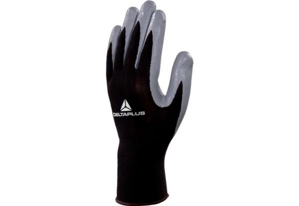 Immagine di Guanti di precisione VE712GR - poliestere - palmo in nitrile - taglia 08 - nero/grigio - Deltaplus