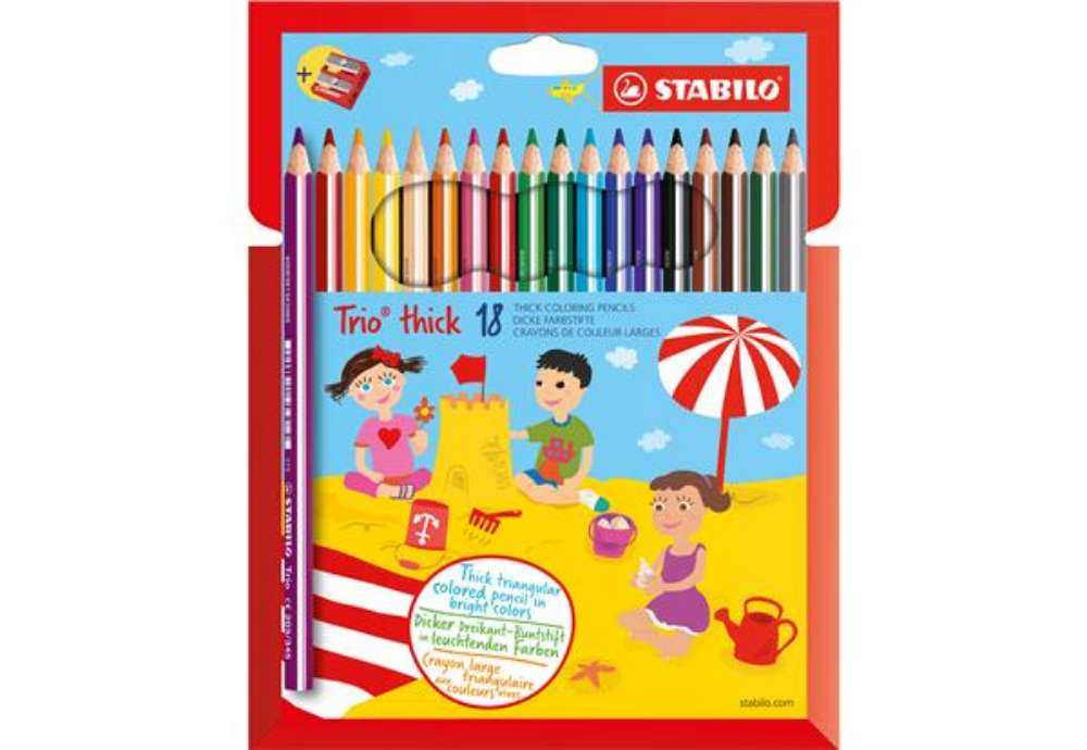 Immagine di Pastello Trio Thick - diametro mina 4,2 mm - con temperino - colori assortiti - Stabilo - conf. 18 p