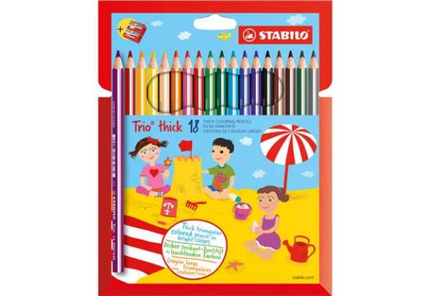 Immagine di Pastello Trio Thick - diametro mina 4,2 mm - con temperino - colori assortiti - Stabilo - conf. 18 p