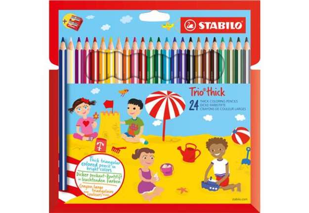 Immagine di Pastello Trio Thick - diametro mina 4,2 mm - con temperino - colori assortiti - Stabilo - astuccio 2
