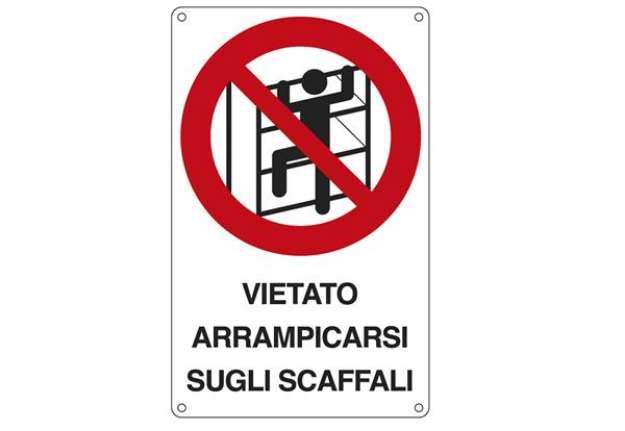 Immagine di Cartello segnalatore - 16,6x26,2 cm - VIETATO ARRAMPICARSI SUGLI SCAFFALI - alluminio - Cartelli Seg