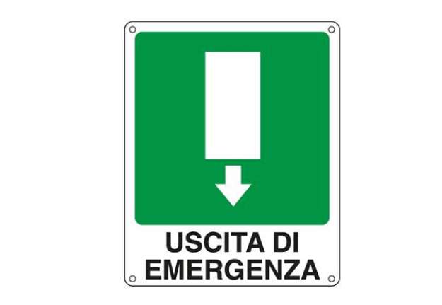 Immagine di Cartello segnalatore - 25x31 cm - USCITA DI EMERGENZA - alluminio - Cartelli Segnalatori