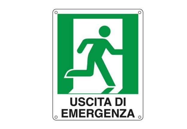 Immagine di Cartello segnalatore -  25x31 cm - USCITA DI EMERGENZA (destra) - alluminio - Cartelli Segnalatori