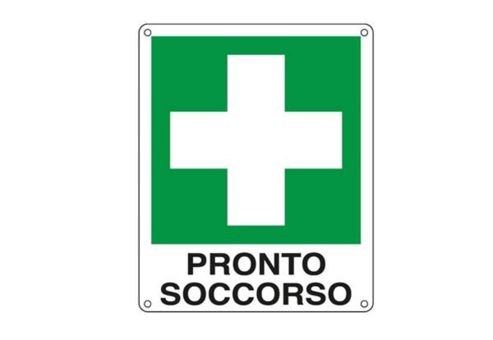 Immagine di Cartello segnalatore - 12x14,5 cm - PRONTO SOCCORSO - alluminio - Cartelli Segnalatori