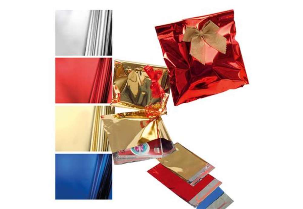 Immagine di Busta regalo - con patella adesiva - 35 x 50 + 5 cm - 30 micron - PPL - metal lucido - oro - PNP - c