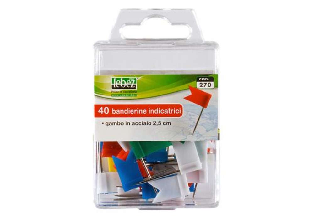 Immagine di Spilli a bandierina - colori assortiti - Lebez - scatola 40 pezzi