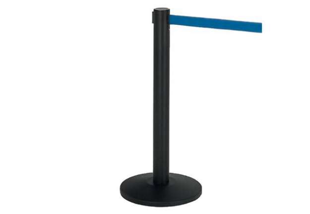 Immagine di Colonnina segnapercorso Alfa nera - altezza 95 cm - nastro retrattile blu da 200 cm - Medial Interna
