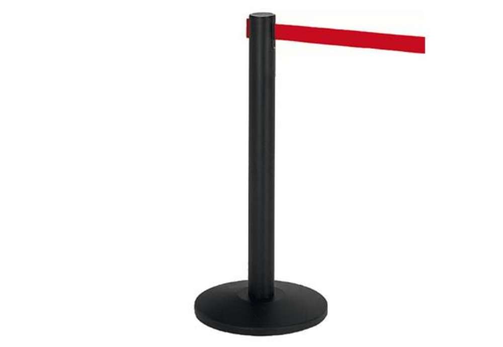 Immagine di Colonnina segnapercorso Alfa nera - altezza 95 cm - nastro retrattile rosso da 200 cm - Medial