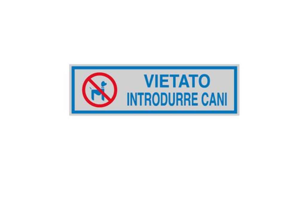 Immagine di Targhetta adesiva - VIETATO INTRODURRE CANI - 16,5 x 5 cm - Cartelli Segnalatori