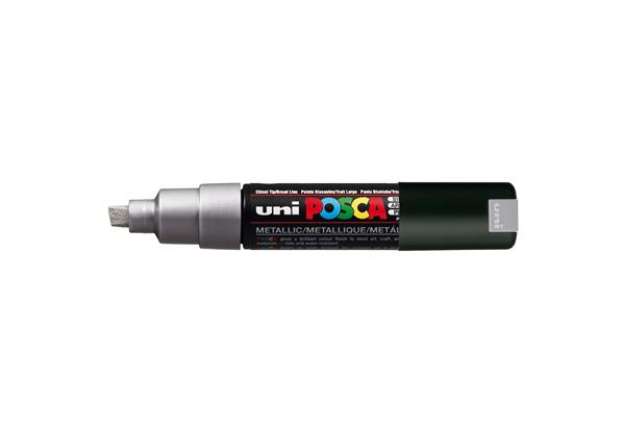 Immagine di Marcatore Uni Posca PC8K  - punta a scalpello 8mm - argento - Uni Mitsubishi