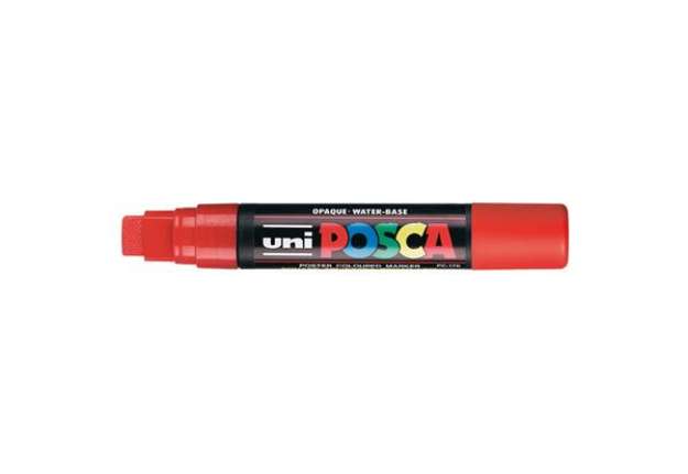Immagine di Marcatore a base d'acqua Uni Posca PC17K - punta extra large a scalpello 15,0mm  - rosso - Uni Mitsu