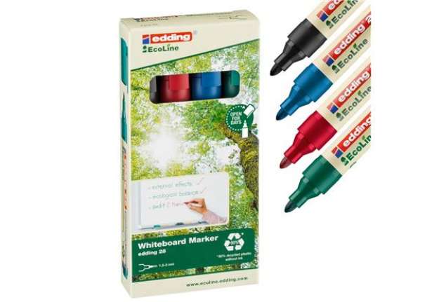 Immagine di Marcatore per lavagne bianche 28 EcoLine - punta conica - da 1,5 a 3 mm - colori assortiti - Edding