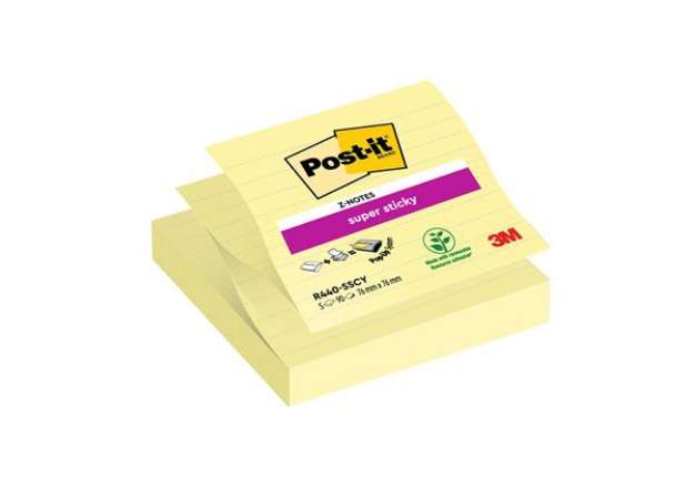 Immagine di Ricarica foglietti Post-it Super Sticky - R440-SSCY - a righe - 101 x 101 mm - giallo Canary - 90 fo