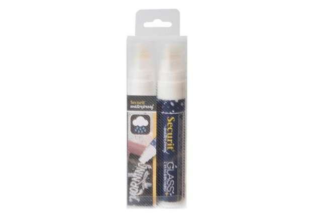 Immagine di Marcatore a gesso liquido waterproof - punta fine 7,00 - 15,00 mm - bianco - Securit - conf. 2 pezzi