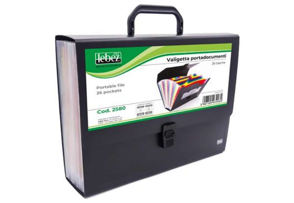 Immagine di Portadocumenti a soffietto - 25 tasche - A4 - PP - nero - Lebez