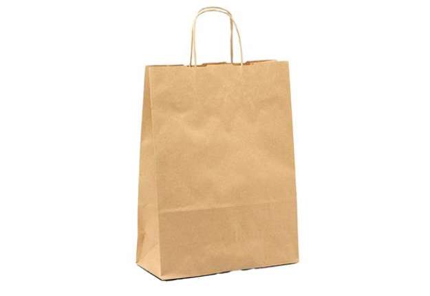 Immagine di Shopper - maniglie cordino - 26 x 11 x 35 cm - carta biokraft - avana - Mainetti Bags - conf. 25 pez